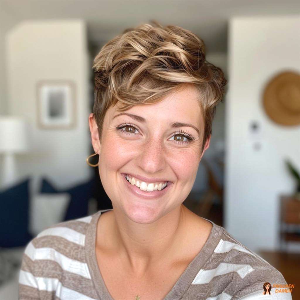 Pixie Cut mit Highlights für Frauen ab 40, mehr Tiefe und strahlender Effekt