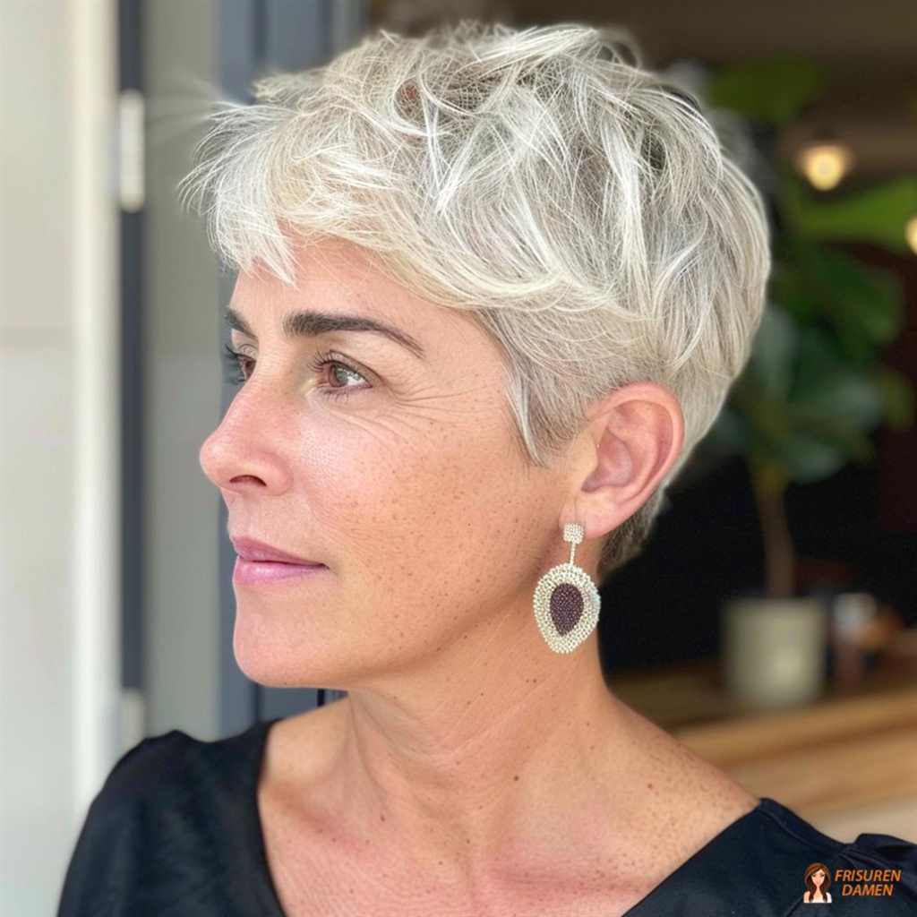 Verspielter Pixie Cut mit weichen Wellen für ältere Frauen, sanfter Stil mit Bewegung