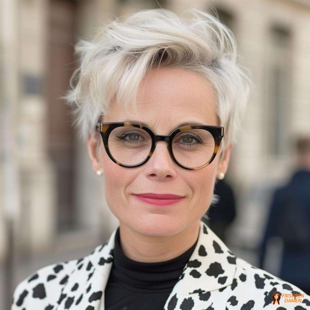 Verspielter Undercut mit Brille für Frauen ab 50 mit modernem Chic