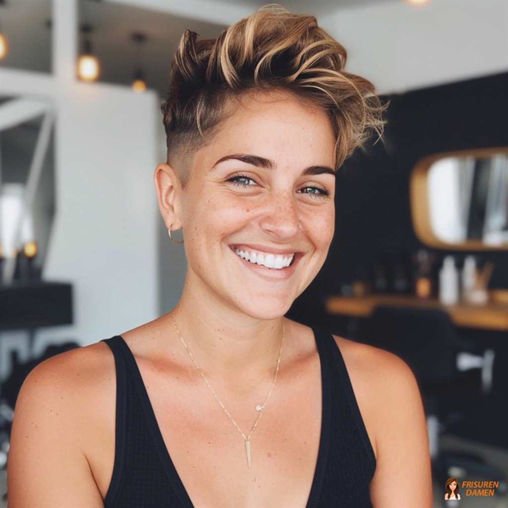 Undercut für Frauen mit sanften Highlights für mehr Dimension im Deckhaar