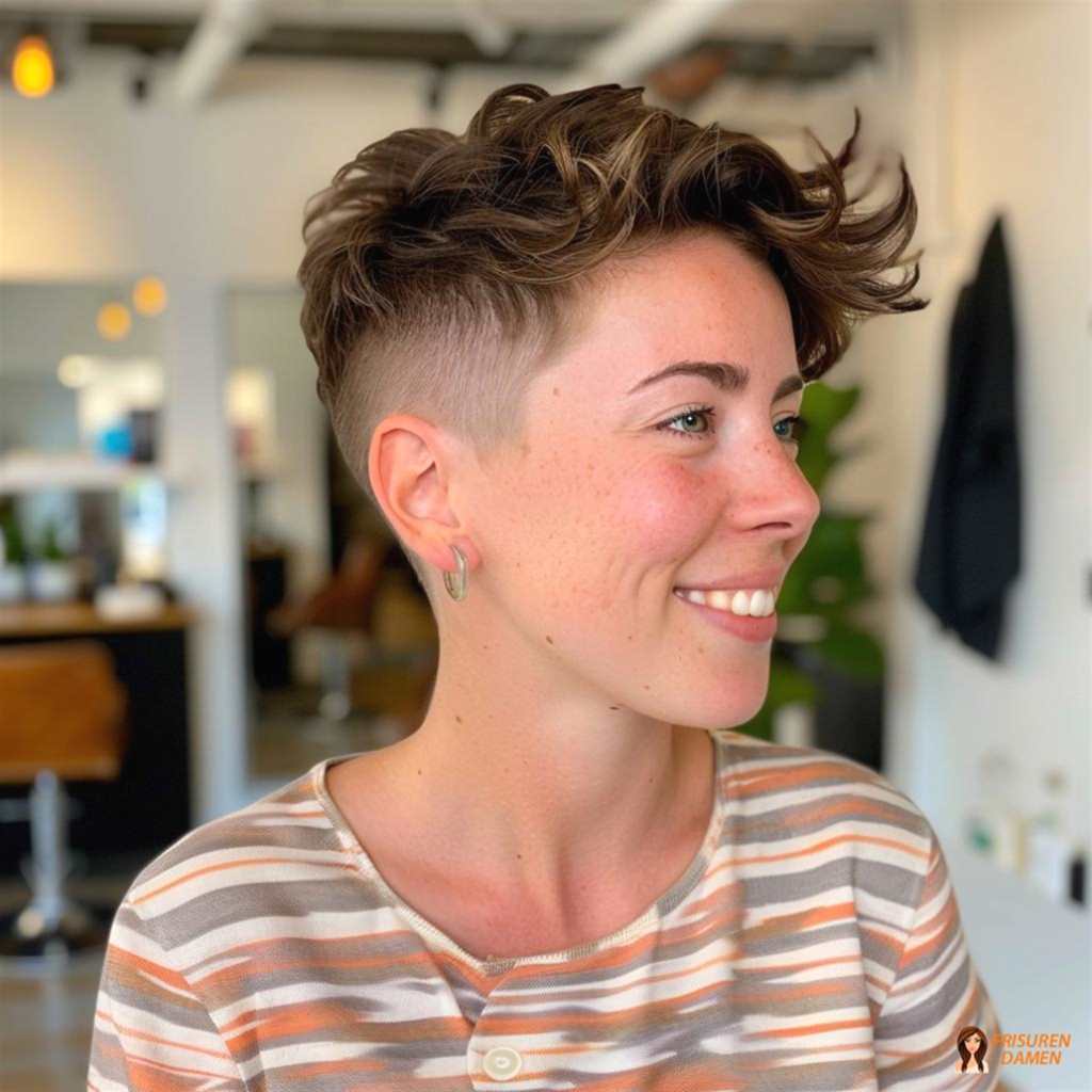 Lockiger Undercut für Frauen mit definierten Curls und entlasteten Seitenpartien