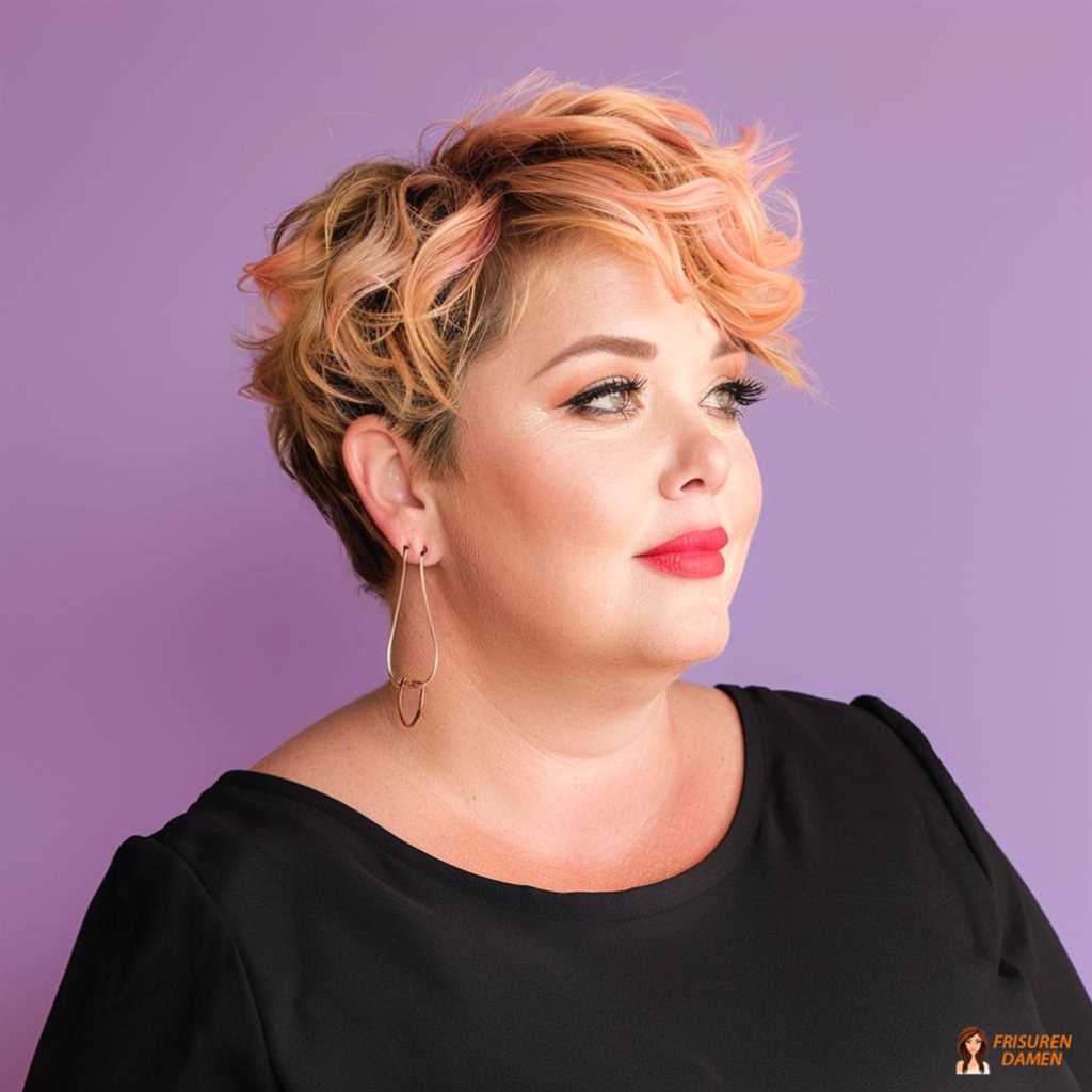 Verspielter Wellen-Pixie für mollige Frauen, weiche Textur und moderne Ausstrahlung