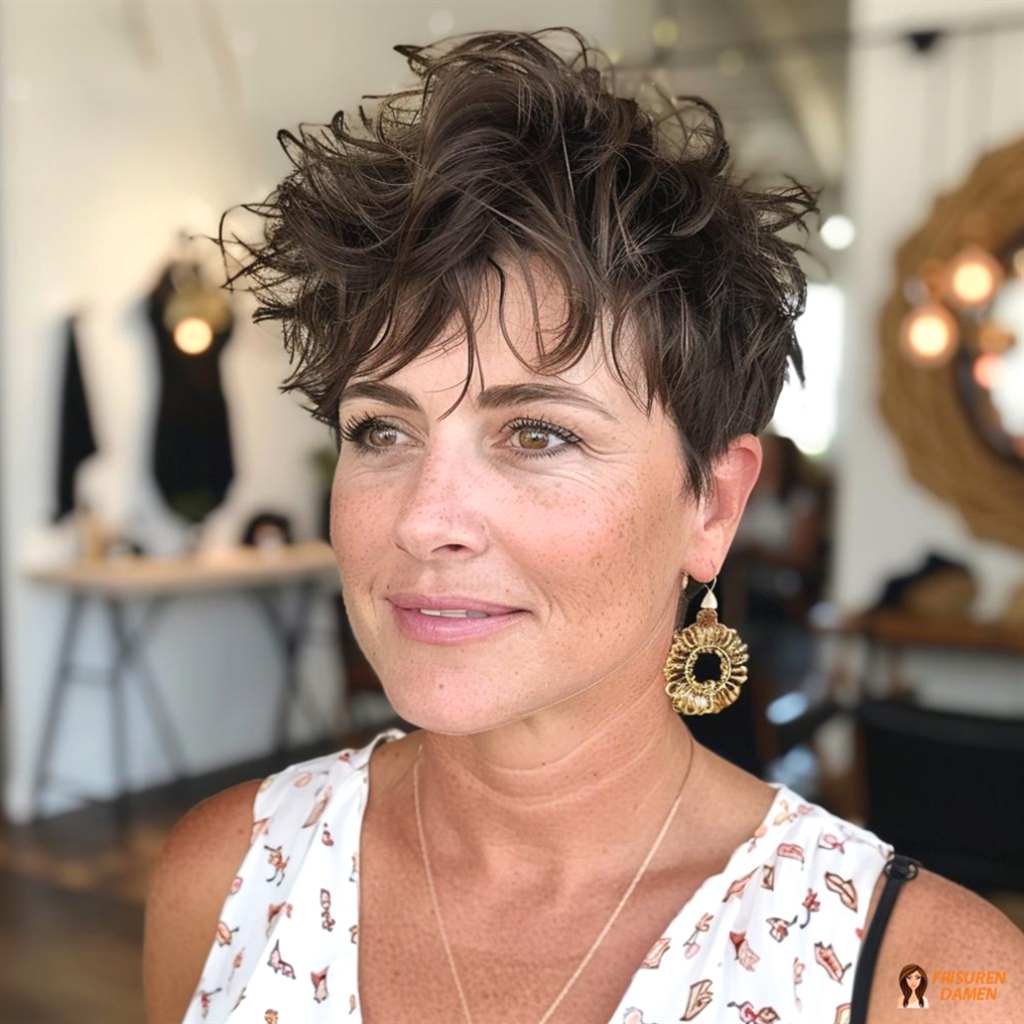 Zerzauster Kurzhaarschnitt für Damen, stufig und verspielt