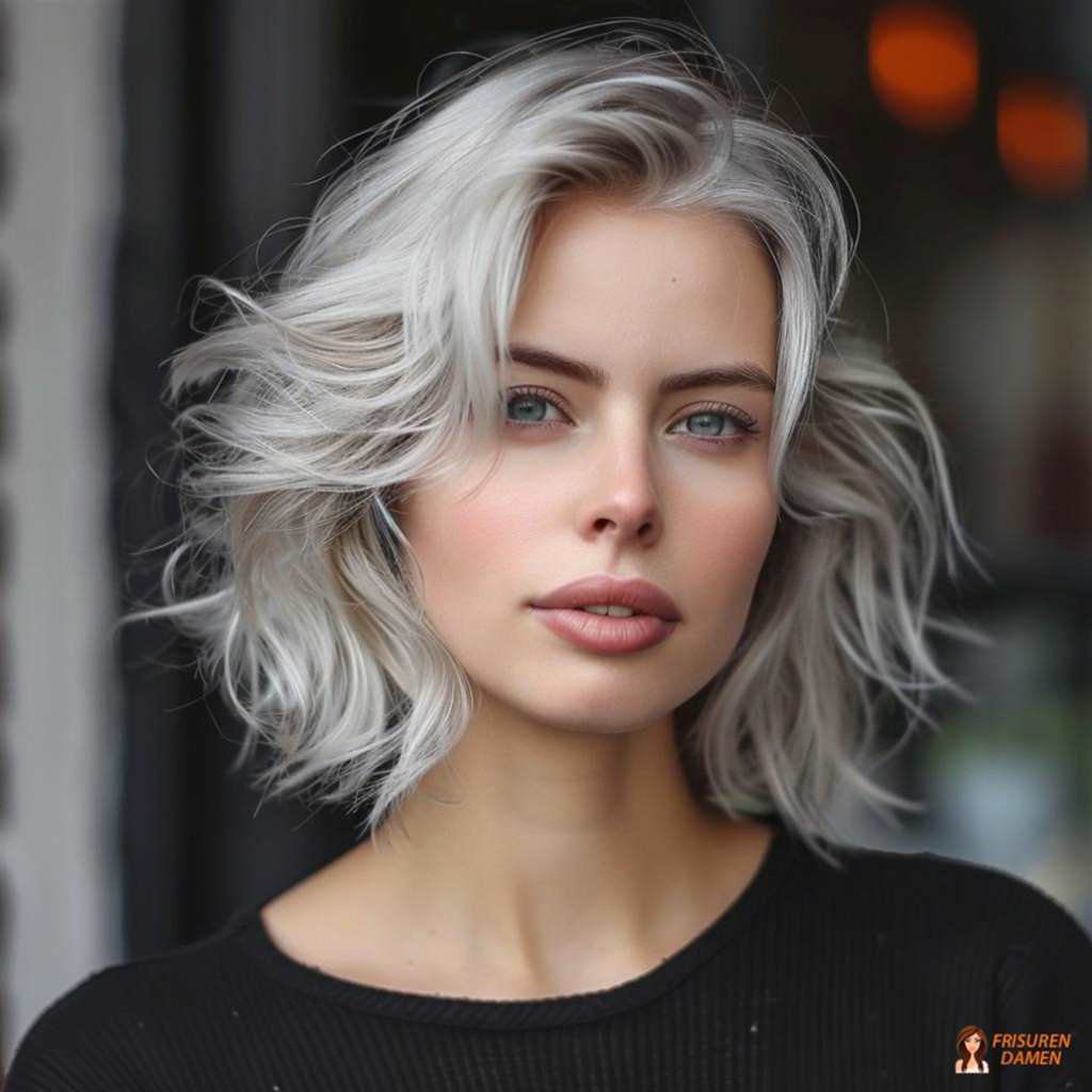 Voluminöse Grauwelle mittellang für Frauen