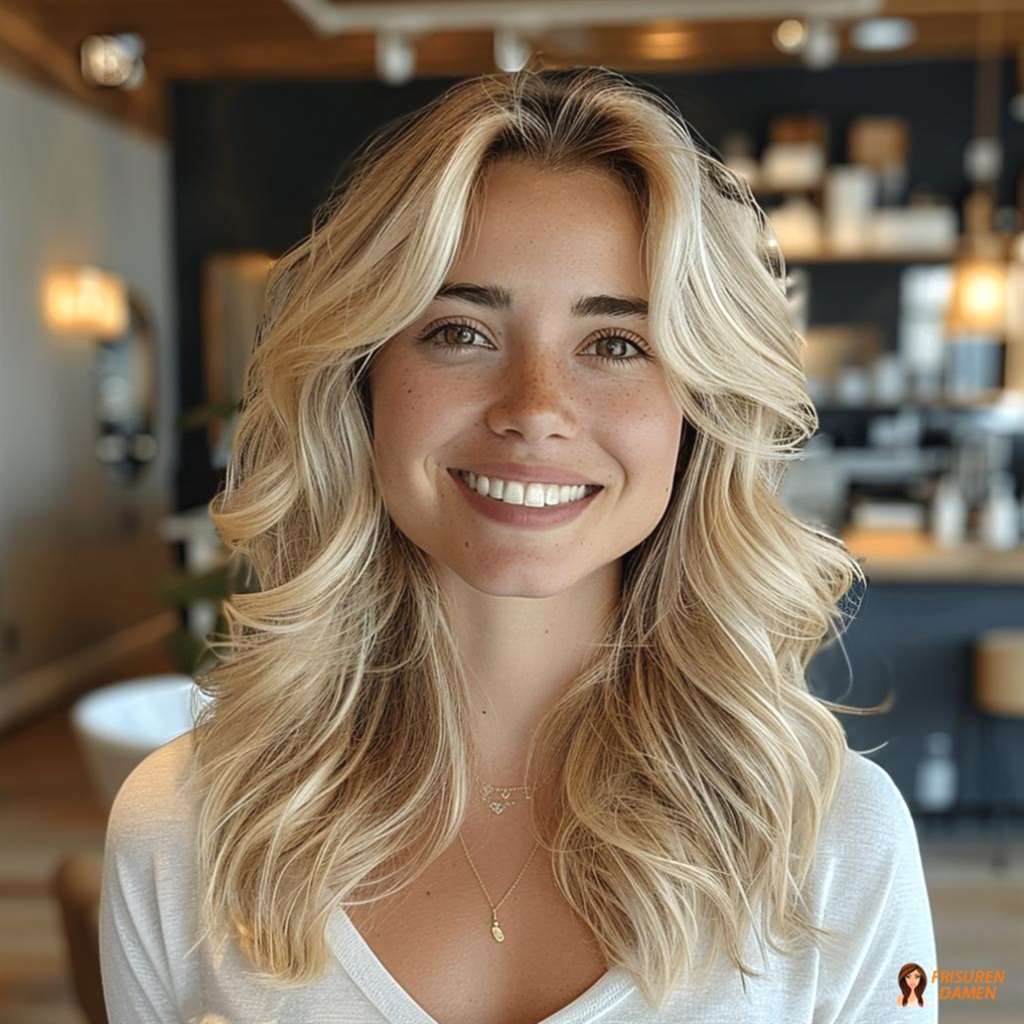 Voluminöse Locken in Blond 2026 mit Mittelscheitel für Damen mit ausgewogener Wirkung