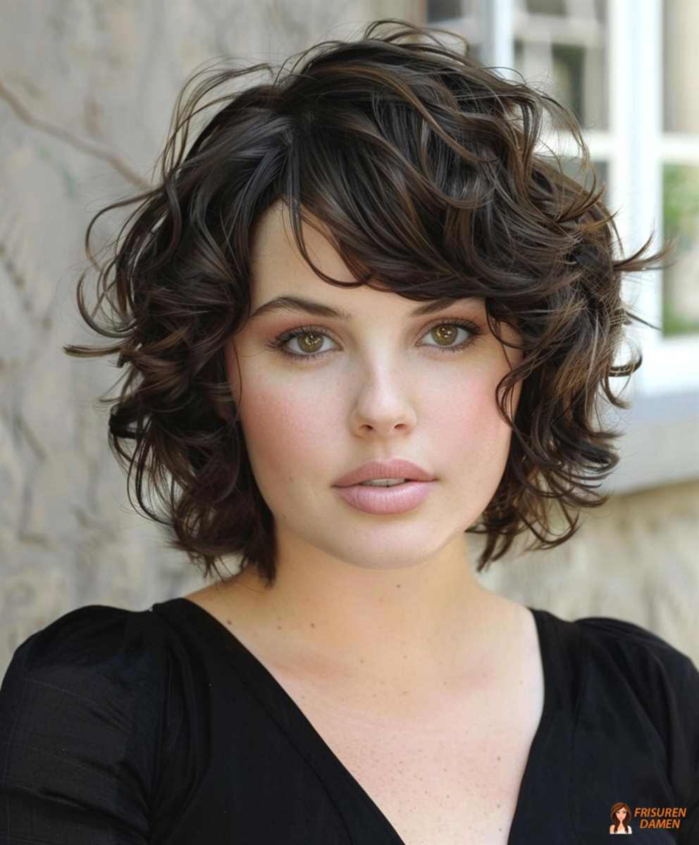Wellenfrisur mit Pony und Ansatzvolumen für rundes Gesicht