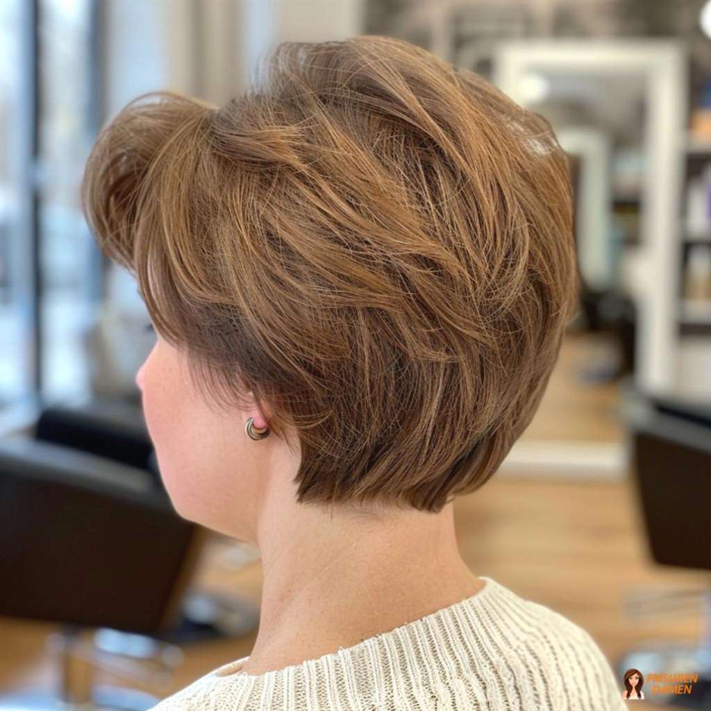 Gestufter Kurzhaarschnitt für Damen, voluminöser Look mit dichter Wirkung