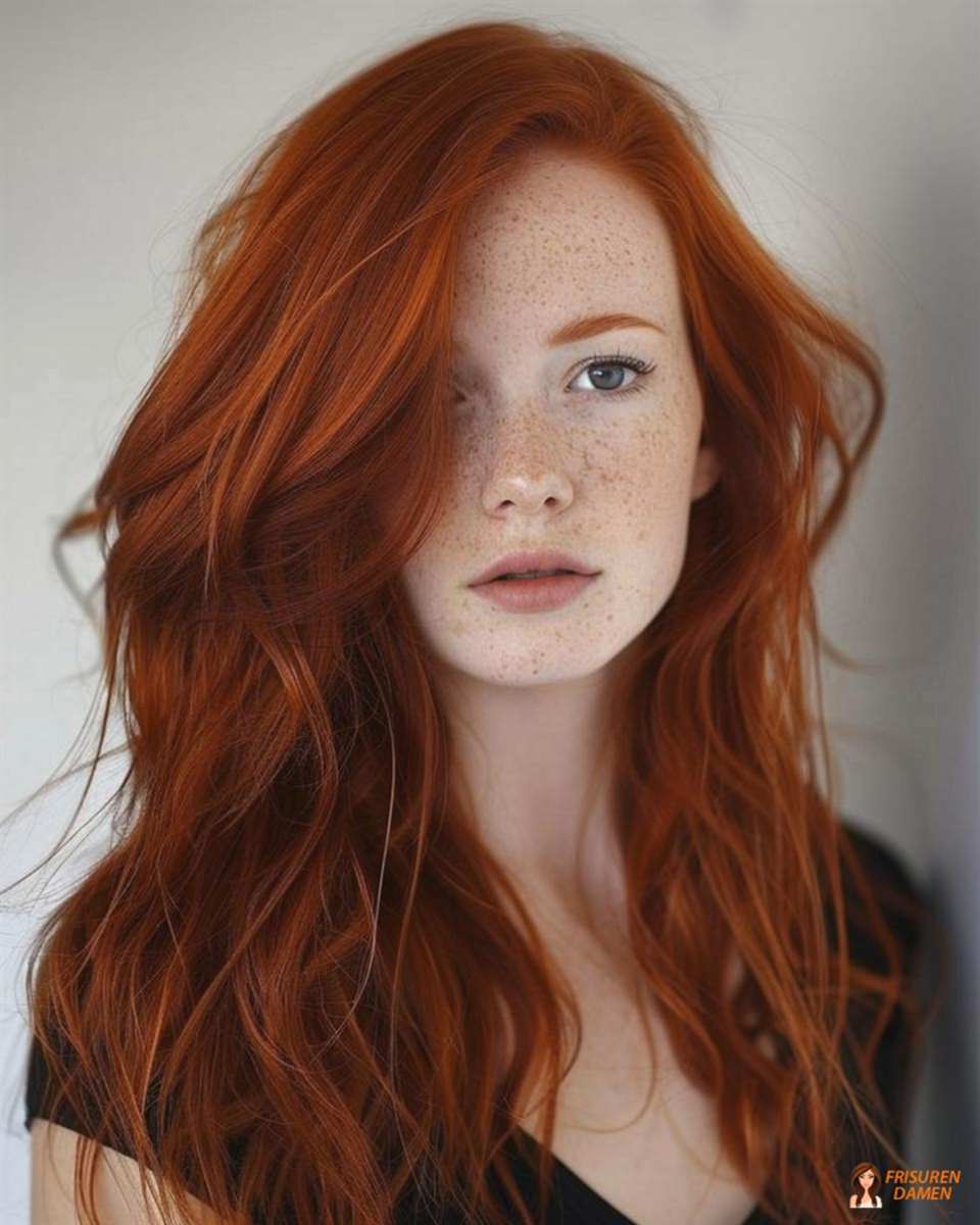 Voluminöse Lockenfrisur für Frauen mit rotem Haar