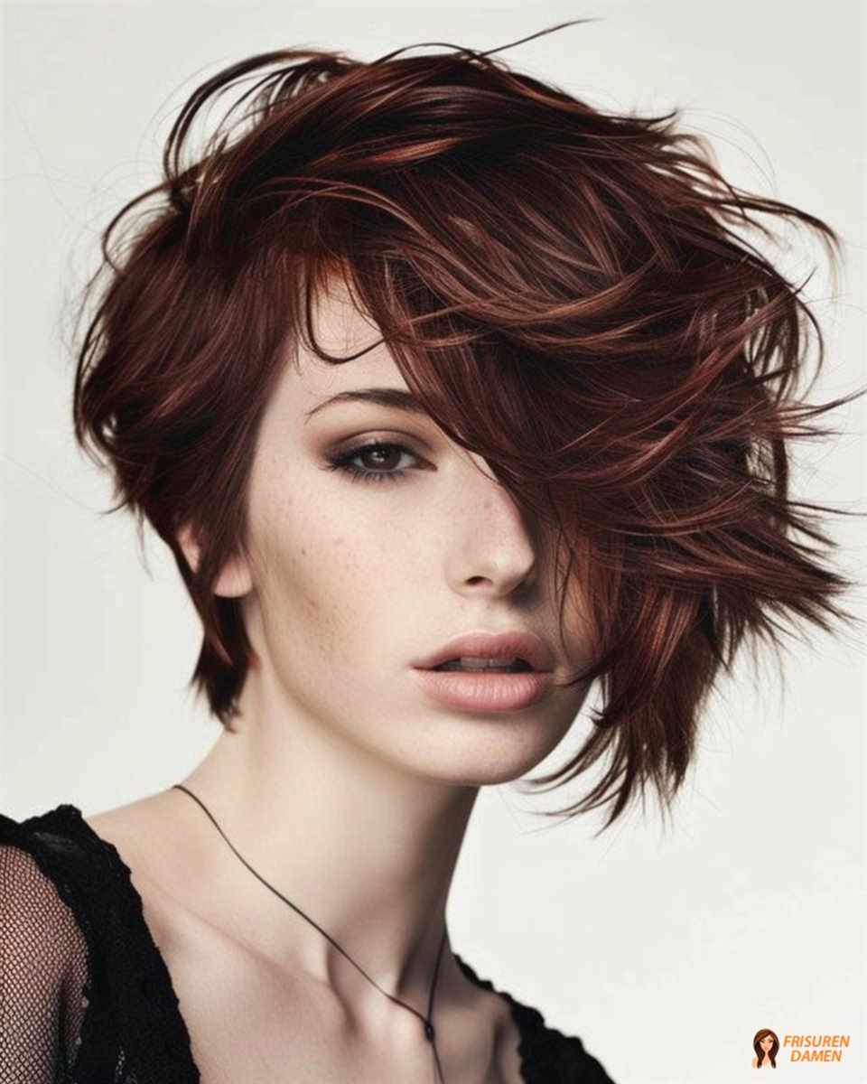 Voluminöser rostroter Wuschel-Bob für Frauen mit lebendiger Textur