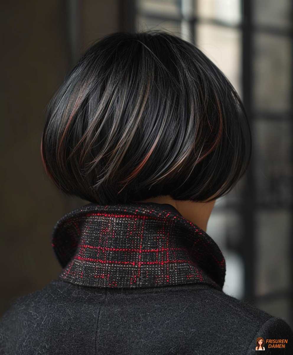 Rot-Schwarz Bob für Frauen mit Volumen und markanter Rückenansicht