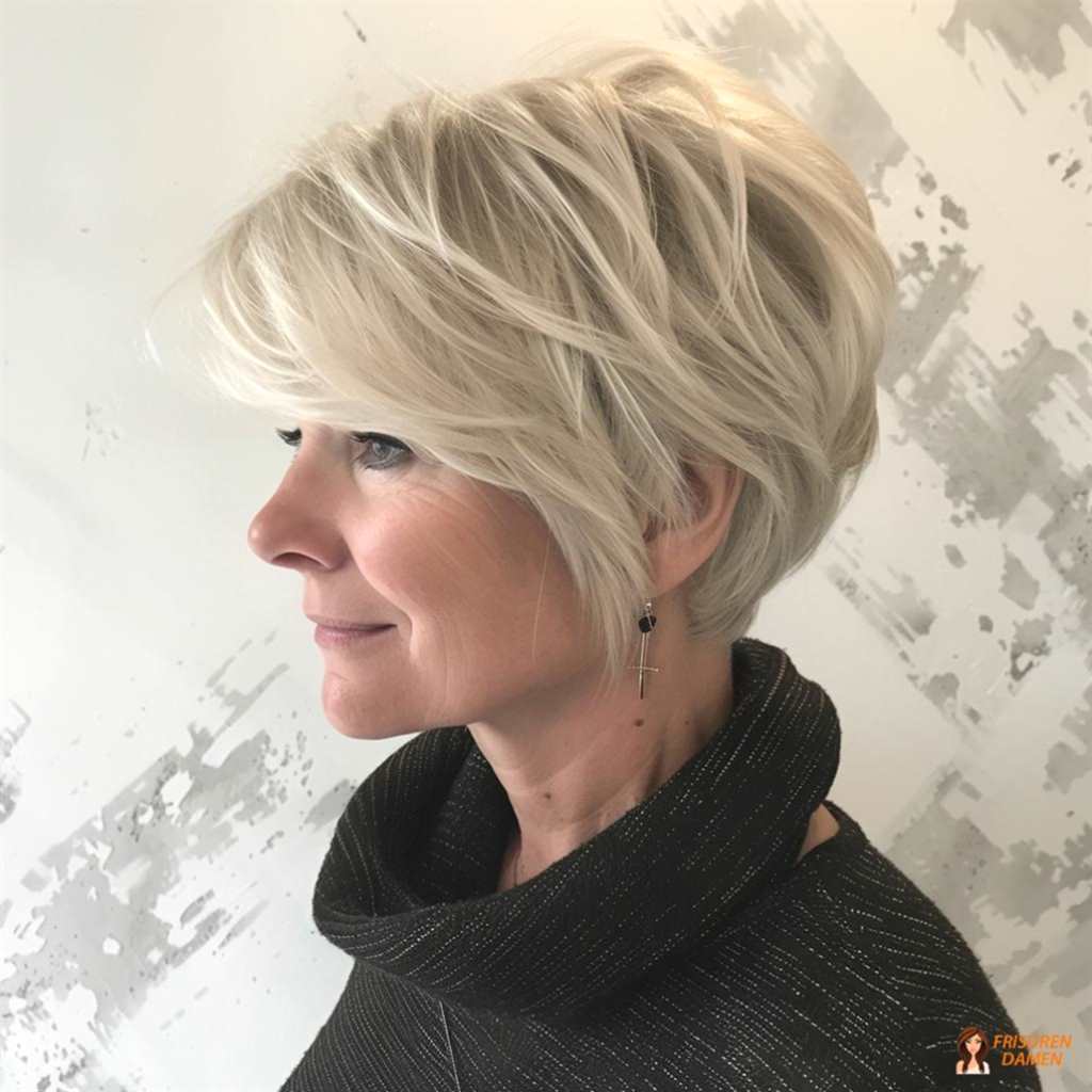 Silberne Frisur mit Volumen für Frauen ab 60 ohne Brille