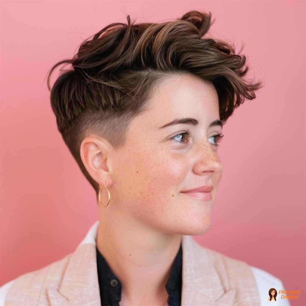 Undercut-Frisur für Frauen mit voluminösem Oberkopf und definierter Struktur