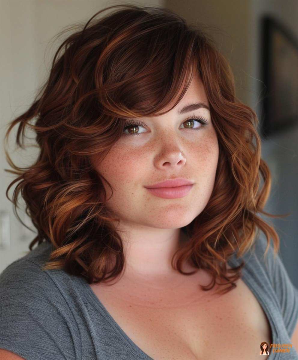 Seitlich gestylte Wellen mit Ansatzvolumen für rundes Gesicht