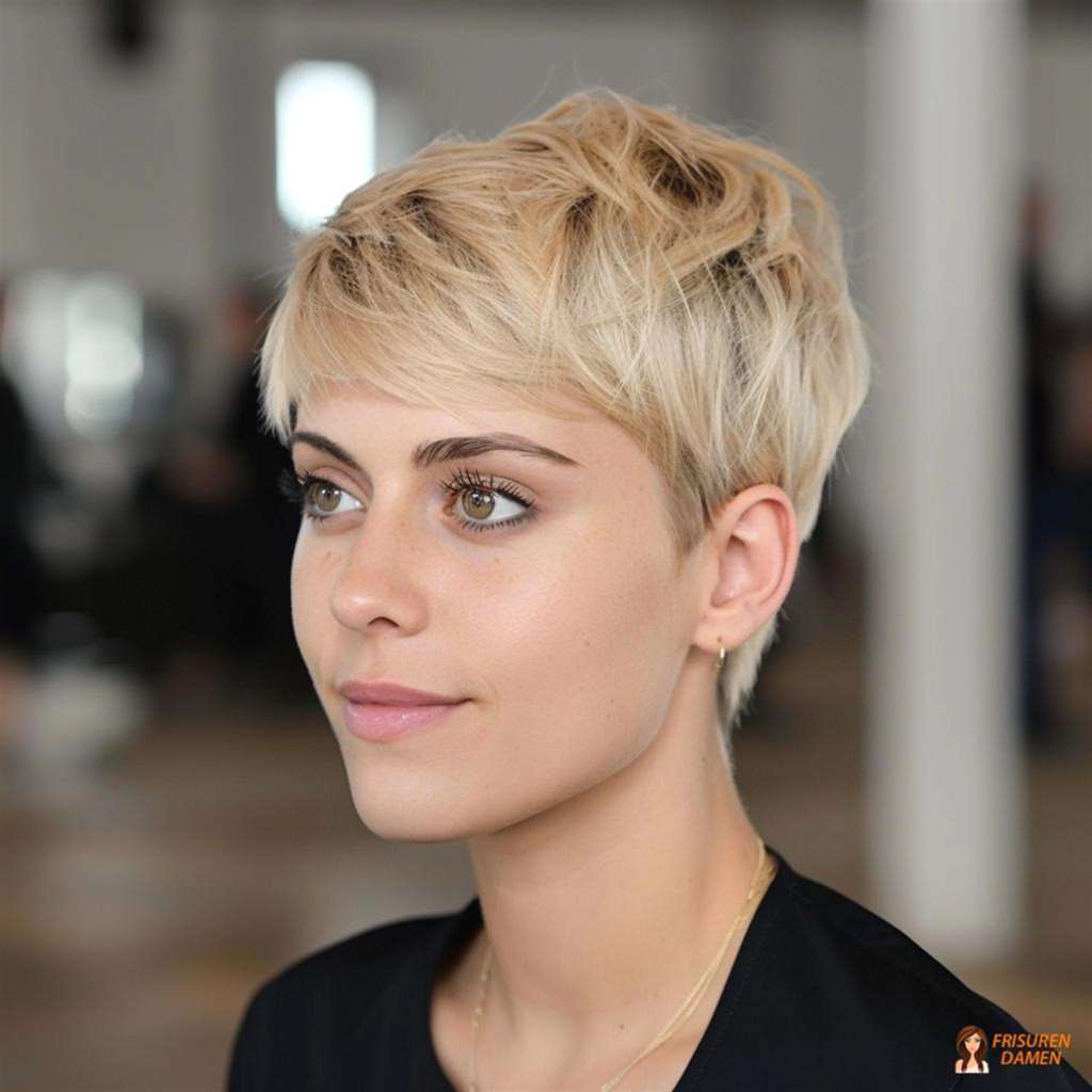 Warmer blonder Pixie für Frauen mit sanfter Kontur, strahlender Wirkung und modernem Flair