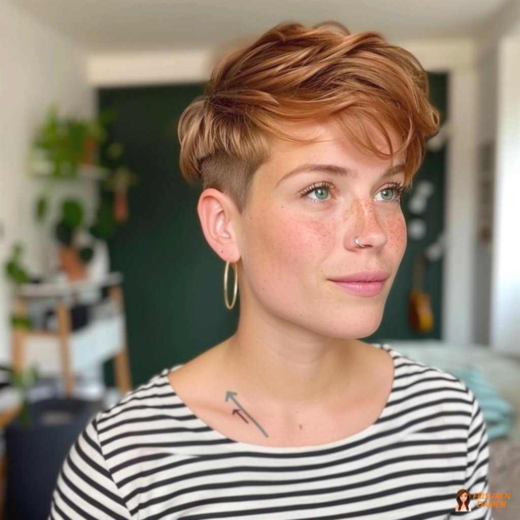 Undercut für Frauen mit warmen Rotnuancen und femininer Gesamtwirkung