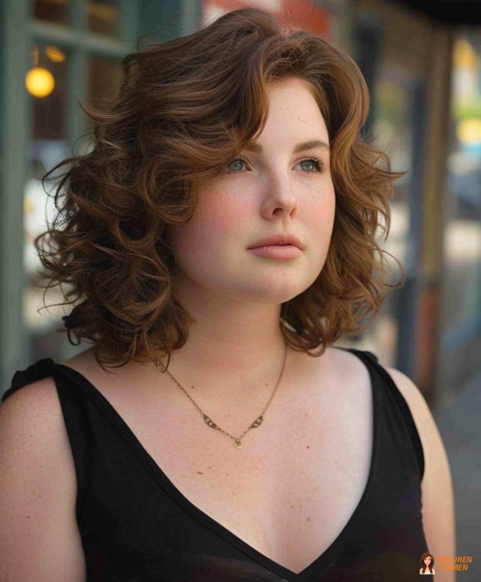 Weiche, natürliche Locken mit Tiefenwirkung für rundes Gesicht