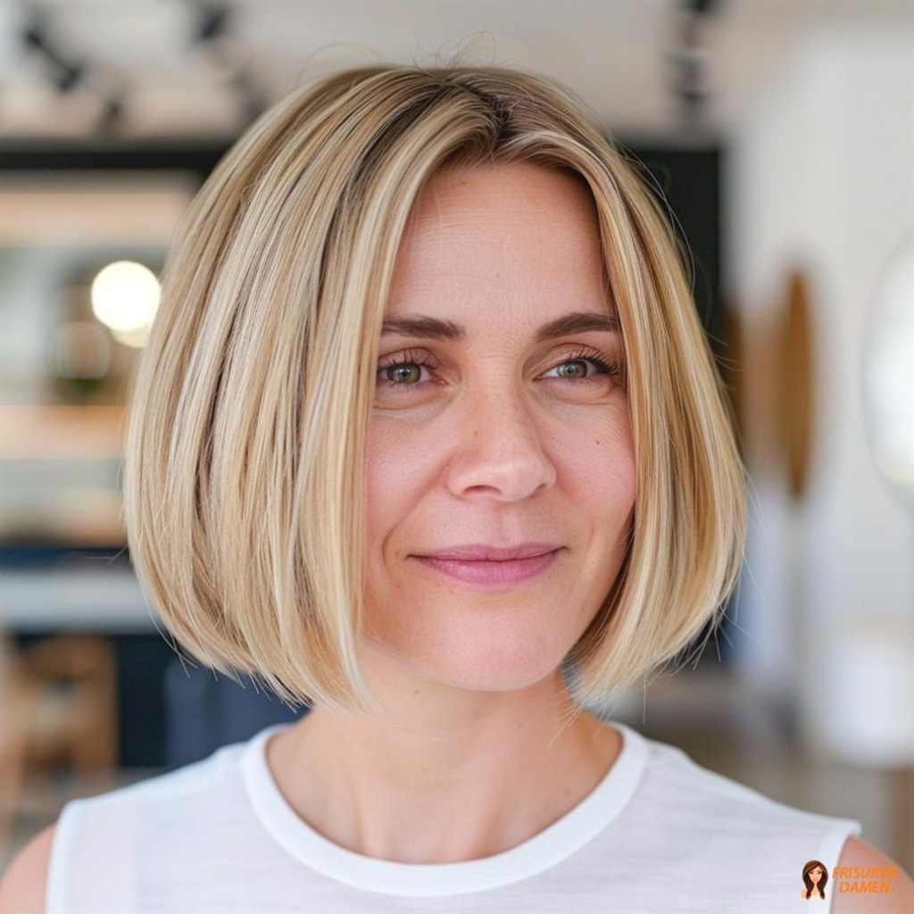 Weicher schulterlanger Bob mit blonden Akzenten für Frauen, helles Spiel mit weichem Effekt