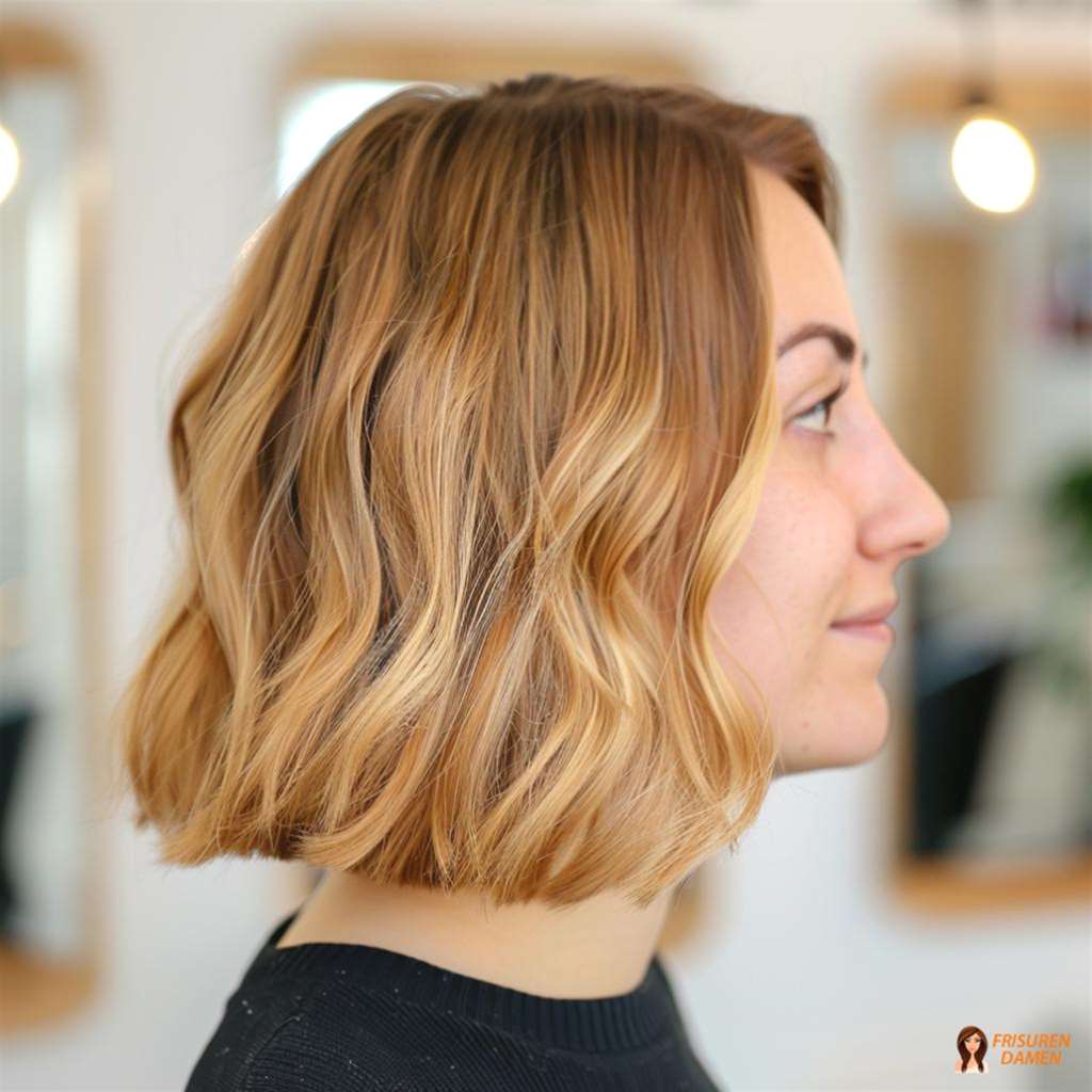 Braune Haarfarbe für Frauen im weichen Wellen-Bob mit natürlichem Volumen und sanftem Schwung