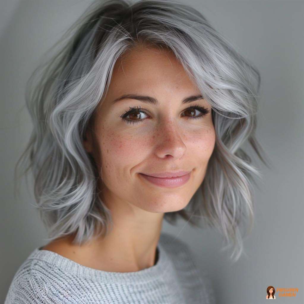 Leichte Wellen in grauem mittellangem Haar