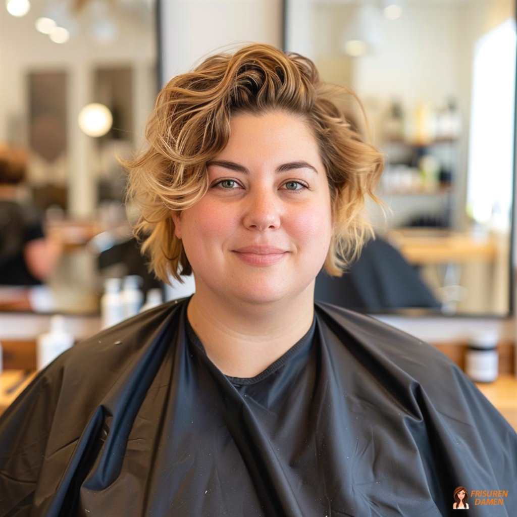 Wellenförmiger Bob für mollige Frauen mit Doppelkinn, weiche Bewegung und Balance