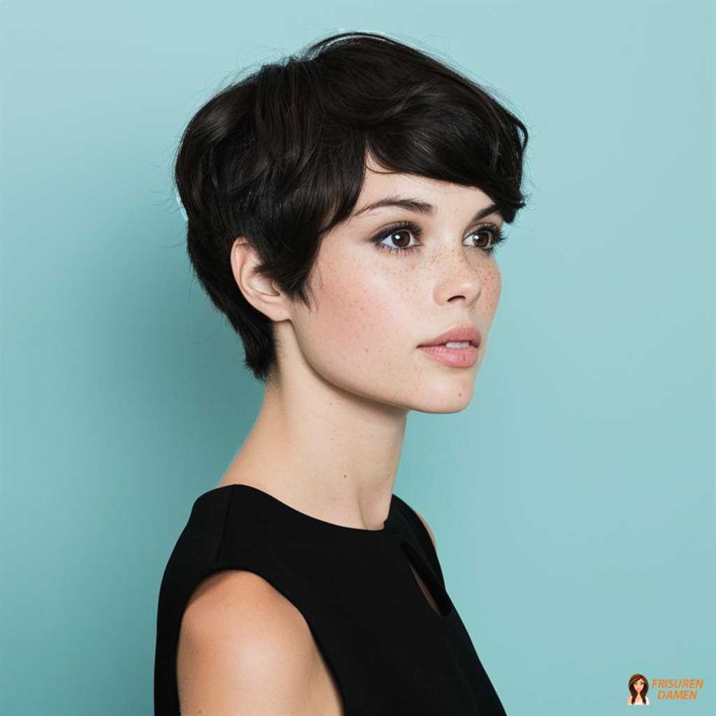 Wellenförmiger dunkelbrauner Pixie Cut mit weicher Textur
