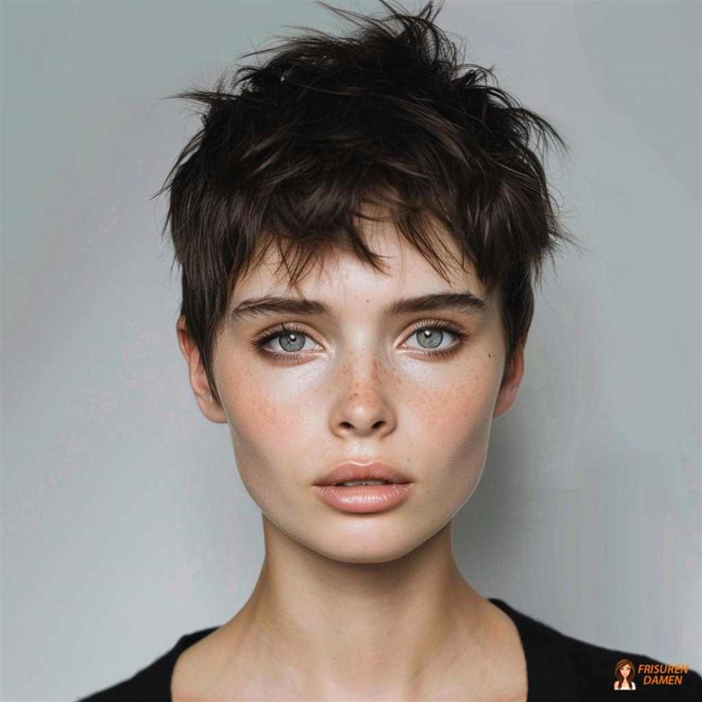 Dynamischer Kurzhaarlook mit Wirbel-Textur, der Volumen betont und lebendig wirkt