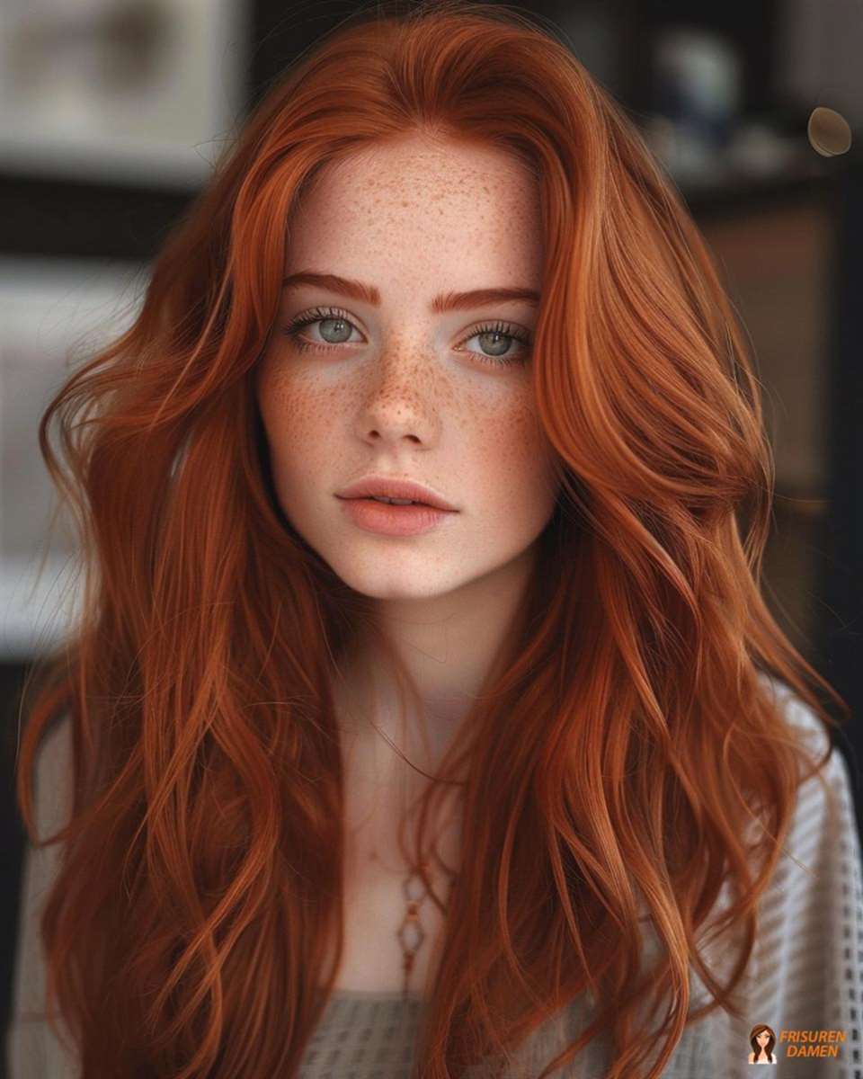 Sanft gewellte rote Frisur mit eleganter Ausstrahlung