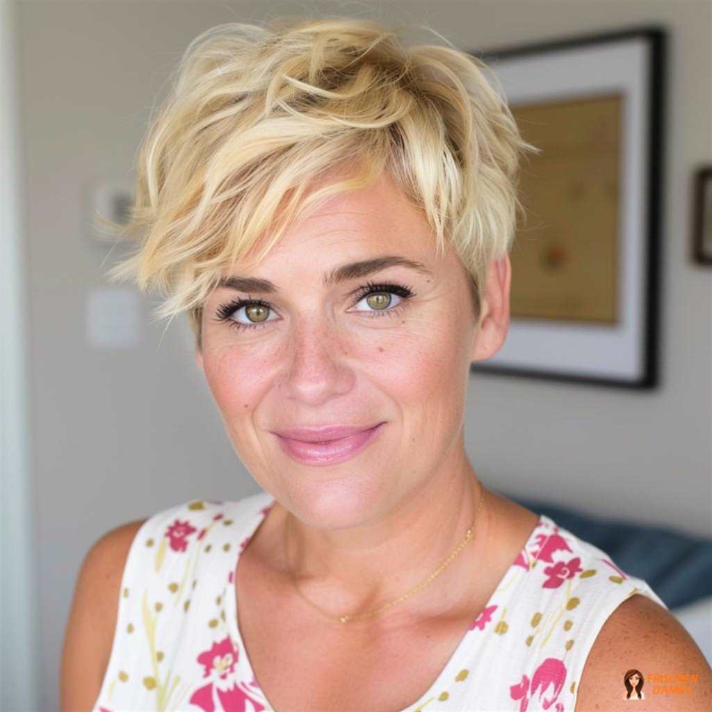 Zeitloser Stufenschnitt für Damen mit kurzen Haaren, elegant und leicht fallend