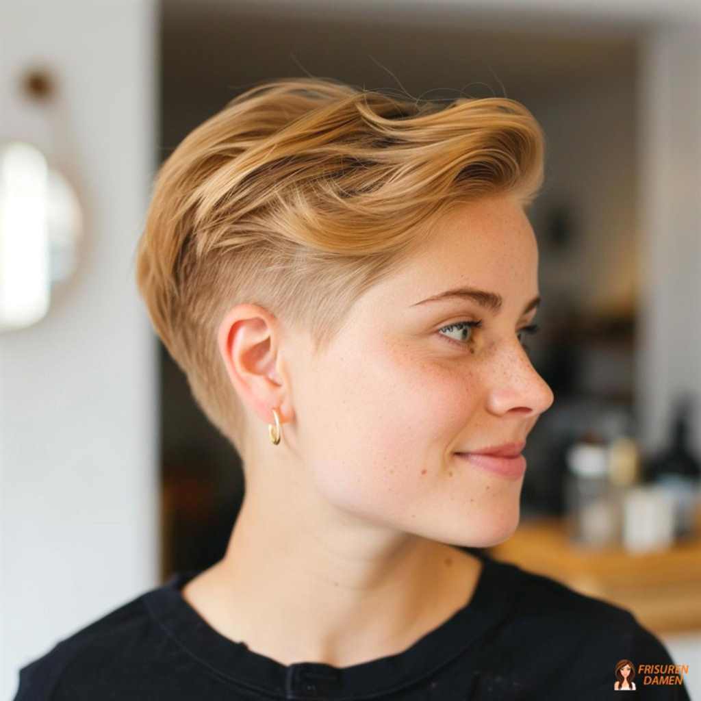 Blonder Undercut für Frauen mit weichen Wellen und natürlicher Leichtigkeit