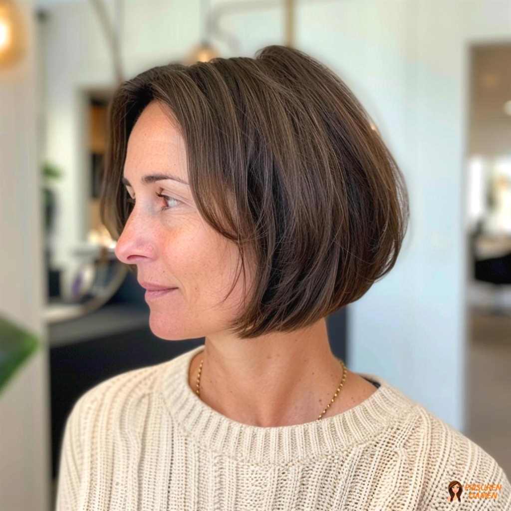 Dunkelbrauner Bob für Frauen ab 50 mit feinem Haar, zeitlose Eleganz und dichterer Look-Effekt