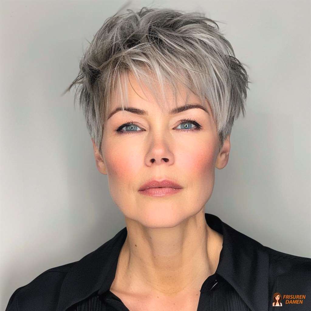 Zeitloser Grau-Pixie für Frauen ab 60 ohne Brille mit klarer, weicher Form
