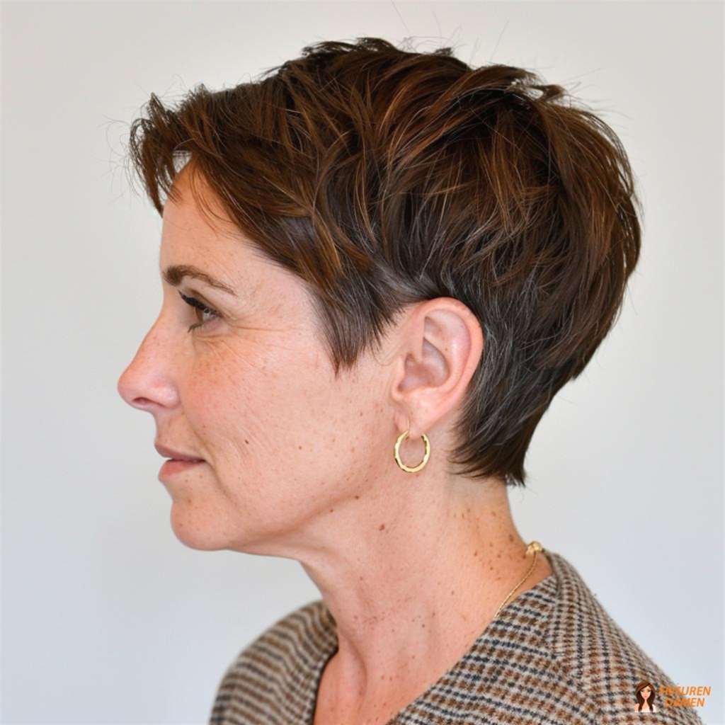 Zeitloser klassischer Pixie für ältere Frauen, eleganter Kurzhaarschnitt